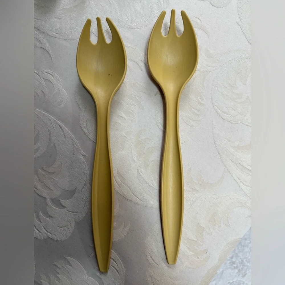 Vintage Tupperware‎ Avocado Green Salad Servers Fork Spoon 12” Set MCM